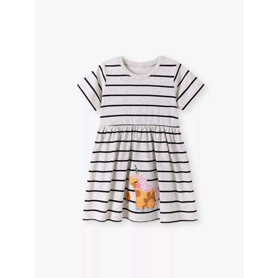 Children’s Striped Unicorn Short Sleeve Casual Dress Apparel and Accessories