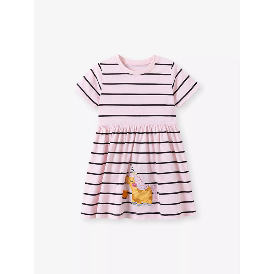 Children’s Striped Unicorn Short Sleeve Casual Dress Apparel and Accessories