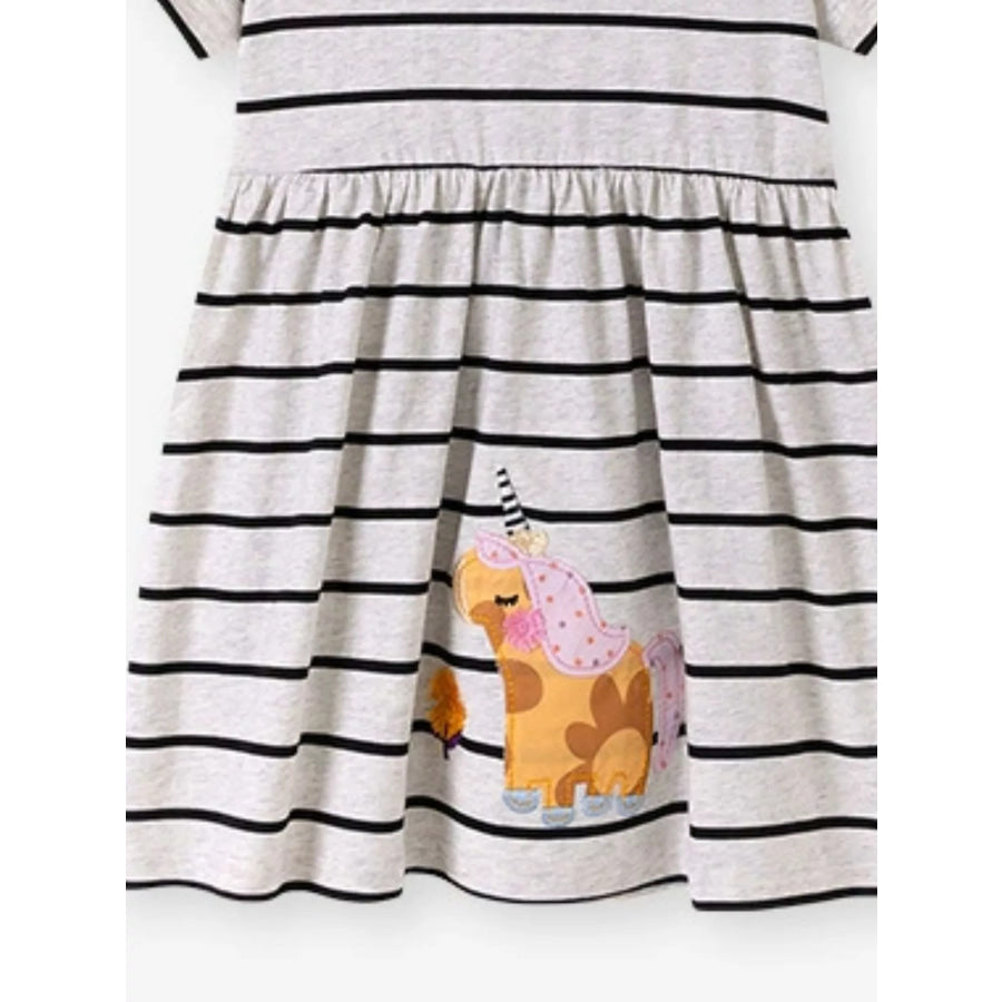 Children’s Striped Unicorn Short Sleeve Casual Dress Apparel and Accessories