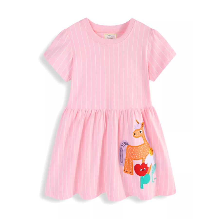 Children’s Striped Unicorn Short Sleeve Dress Blush Pink / 2T Apparel and Accessories