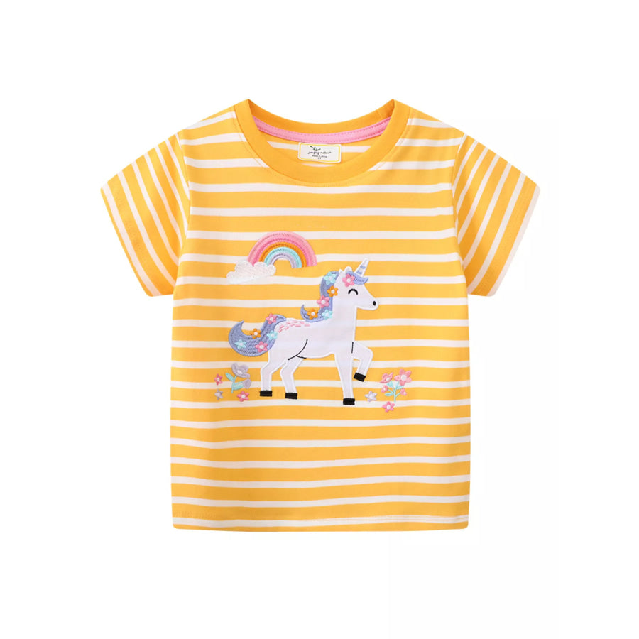 Children’s Striped Unicorn Short Sleeve T-Shirt Gold / 2T Apparel and Accessories