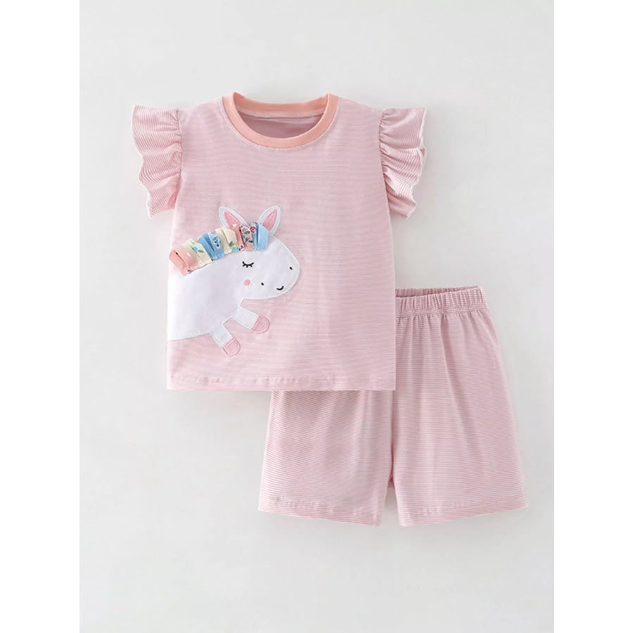 Children’s Striped Unicorn Top and Shorts Set Blush Pink / 3T Apparel and Accessories