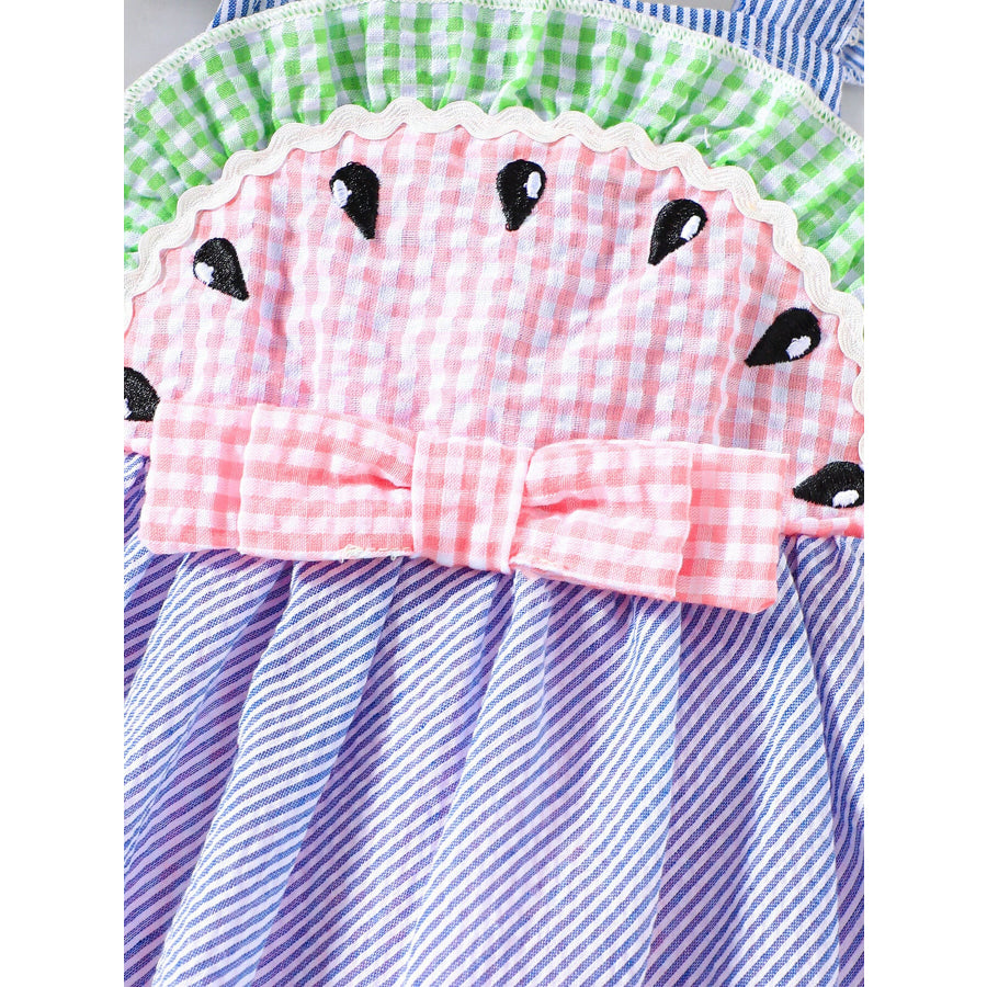 Children’s Striped Watermelon Ruffle Sleeve Dress Apparel and Accessories