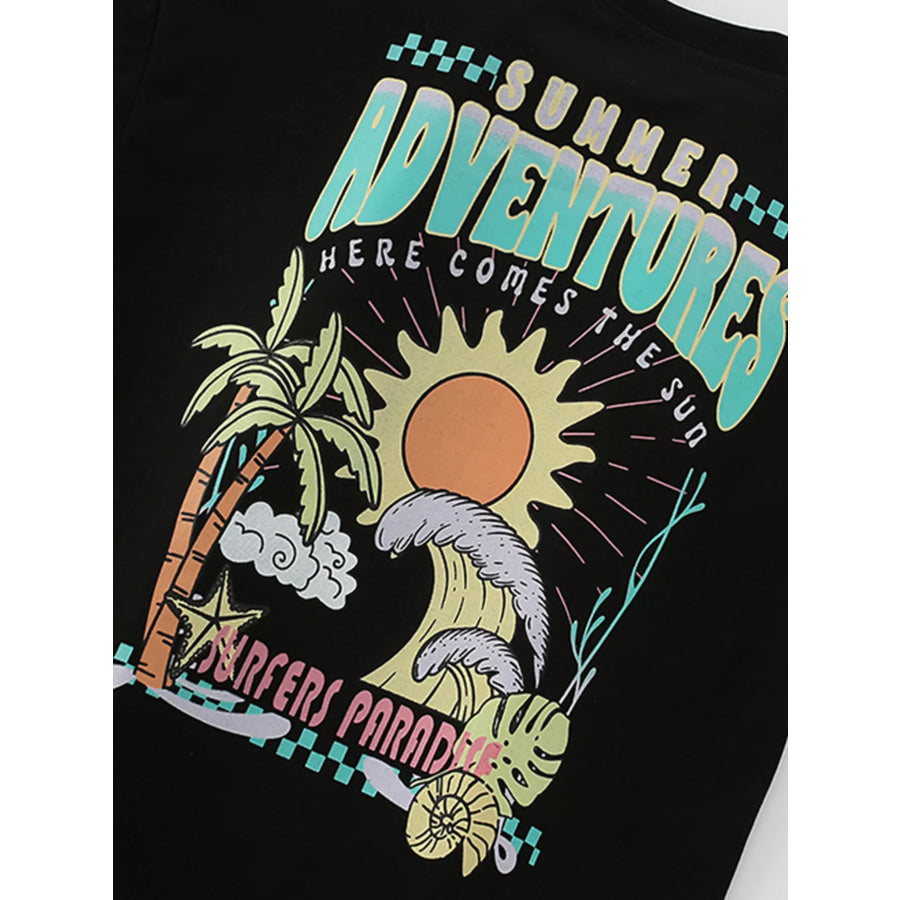 Children’s Summer Sun & Wave Graphic Short Sleeve T-Shirt Apparel and Accessories