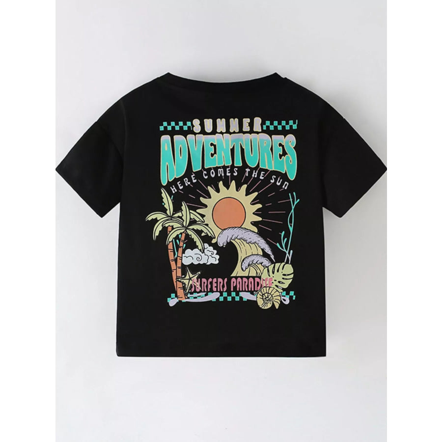 Children’s Summer Sun & Wave Graphic Short Sleeve T-Shirt Apparel and Accessories