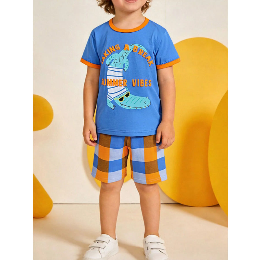 Children’s Summer Vibes Crocodile Print Tee and Shorts Set Blue / 2Y Apparel and Accessories