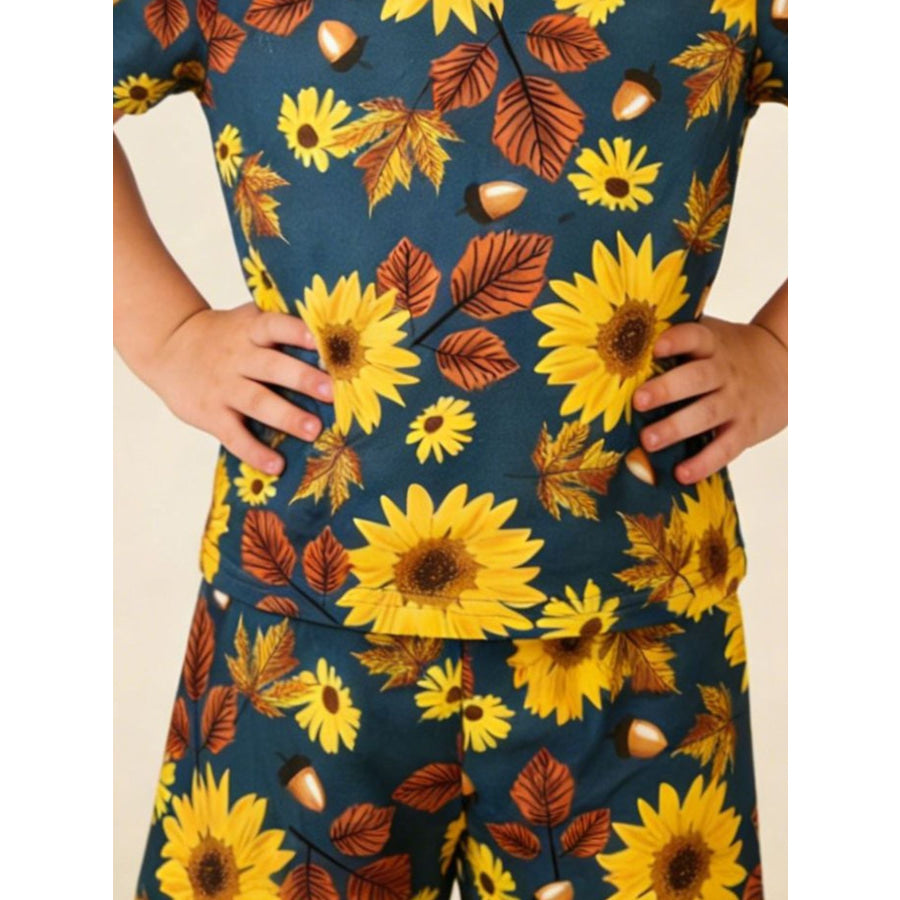Children’s Sunflower & Autumn Leaves Print Tee and Shorts Set Apparel and Accessories
