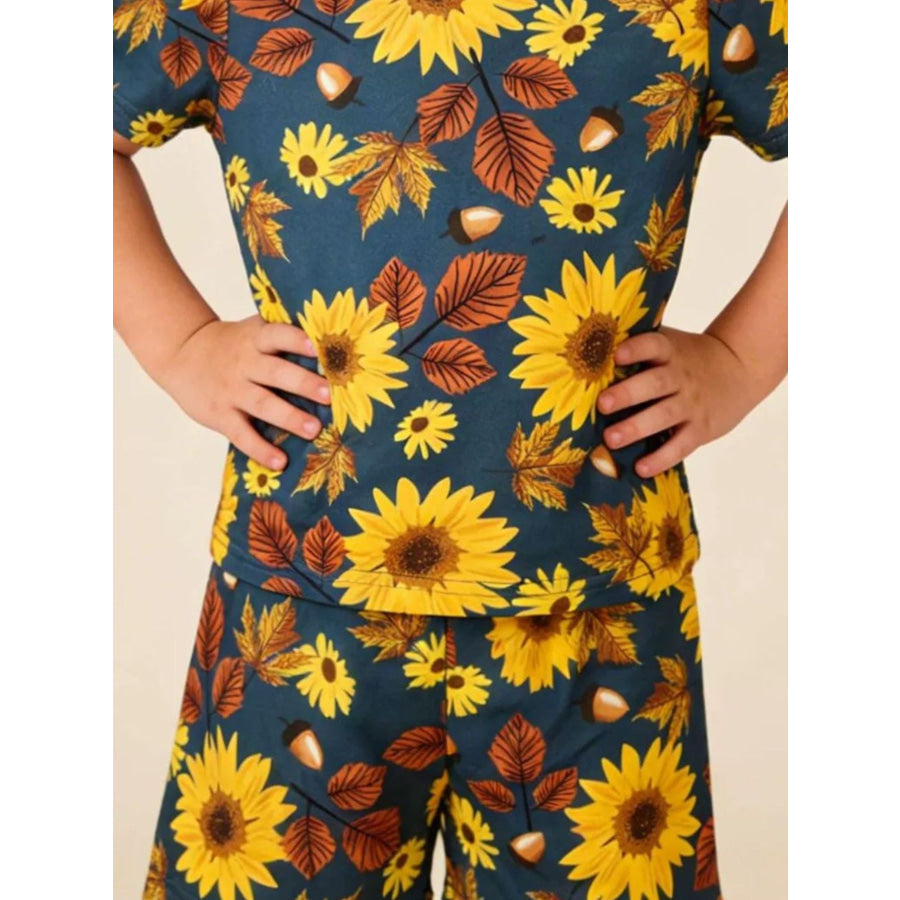 Children’s Sunflower & Autumn Leaves Print Tee and Shorts Set Apparel and Accessories