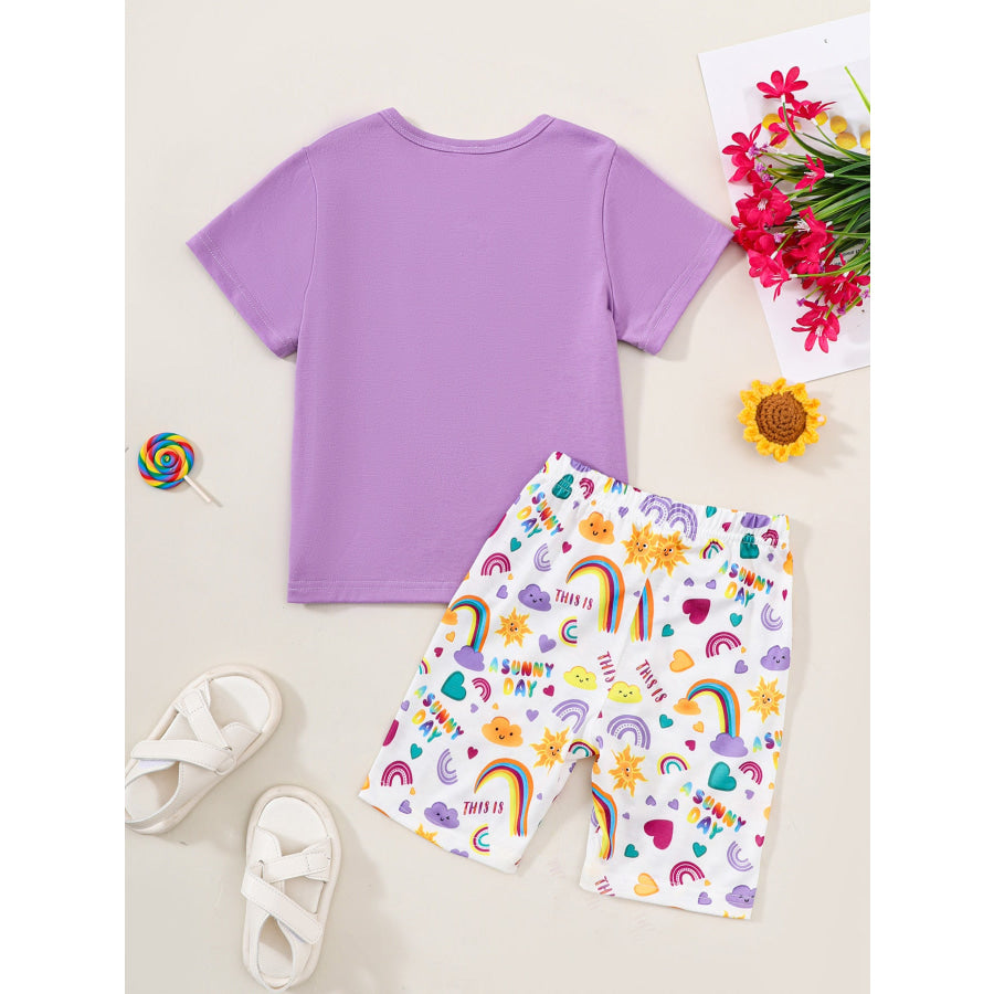 Children’s Sunny Day Print Short Sleeve Tee and Shorts Set Apparel and Accessories