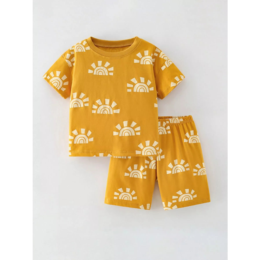 Children’s Sunshine Print Short Sleeve Tee and Shorts Set Gold / 5Y Apparel Accessories