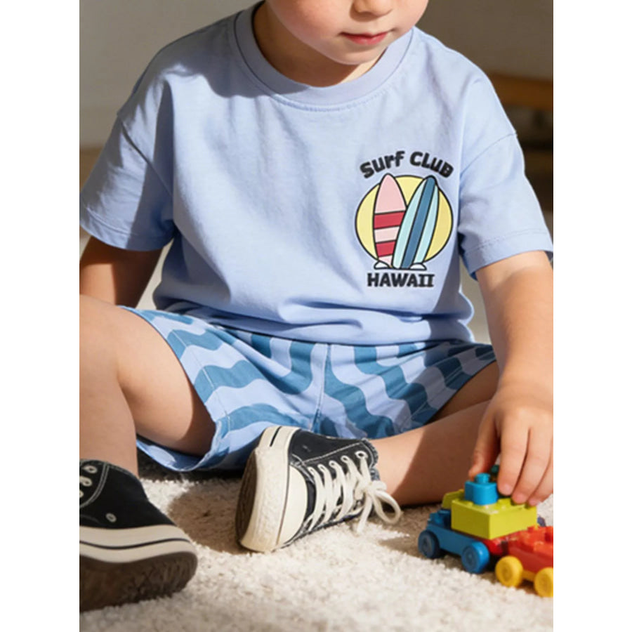 Children’s Surf Club Hawaii Graphic Tee and Shorts Set Blue / 3T Apparel and Accessories