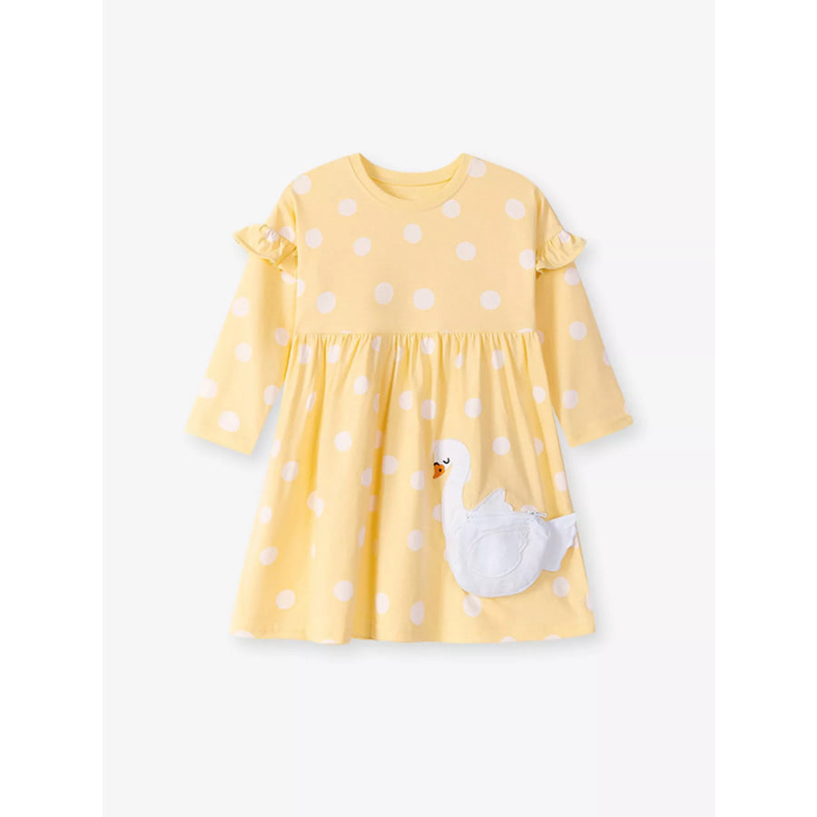 Children’s Swan Applique Polka Dot Ruffle Sleeve Dress Apparel and Accessories
