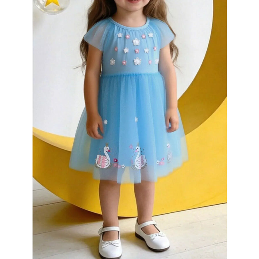 Children’s Swan Embroidered Tulle Dress Pastel Blue / 2Y Apparel and Accessories