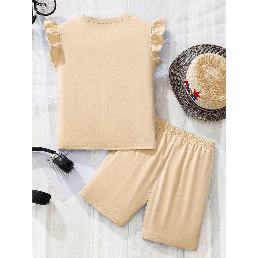 Children’s Swan Print Ruffle Sleeve Top & Shorts Set Apparel and Accessories