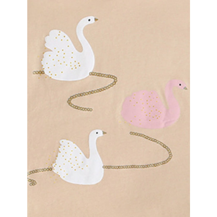 Children’s Swan Print Ruffle Sleeve Top & Shorts Set Apparel and Accessories