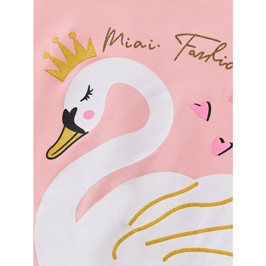 Children’s Swan Round Neck Tee and Shorts Casual Set Apparel and Accessories