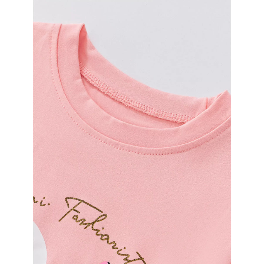 Children’s Swan Round Neck Tee and Shorts Casual Set Apparel and Accessories