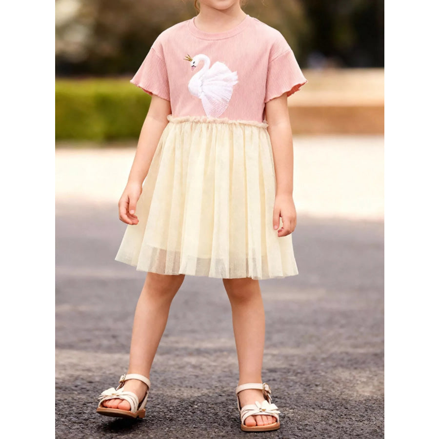 Children’s Swan Short Sleeve Tulle Dress Pale Blush / 2Y Apparel and Accessories