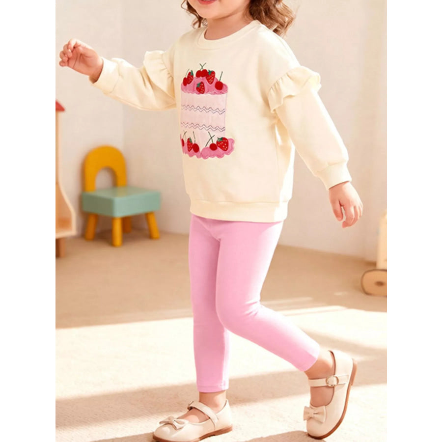 Children’s Sweet Strawberry Cake Sweatshirt and Leggings Set Cream / 2Y Apparel and Accessories