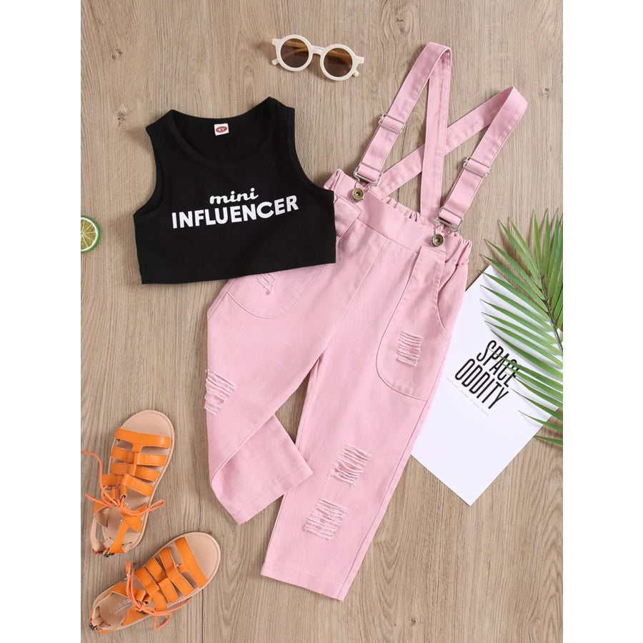 Children’s Tank Top & Ripped Overalls Set Black / 2T Apparel and Accessories