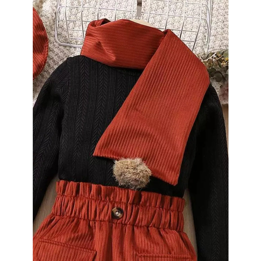 Children’s Texture Knit Top and Skirt Set with Scarf & Beret Apparel and Accessories