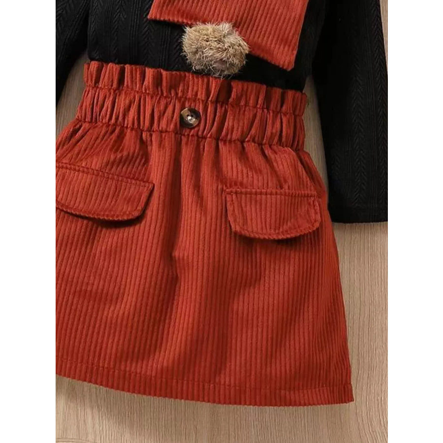 Children’s Texture Knit Top and Skirt Set with Scarf & Beret Apparel and Accessories