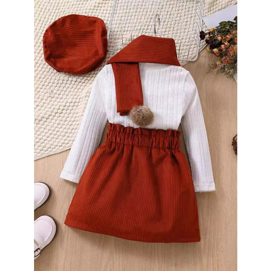 Children’s Texture Knit Top and Skirt Set with Scarf & Beret Apparel and Accessories