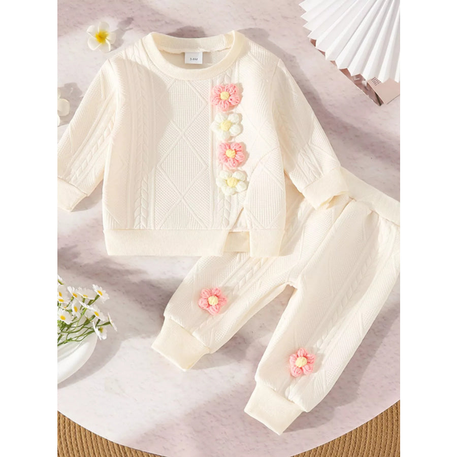 Children’s Textured Flower Top and Pants Set Apricot / 3-6M Apparel and Accessories