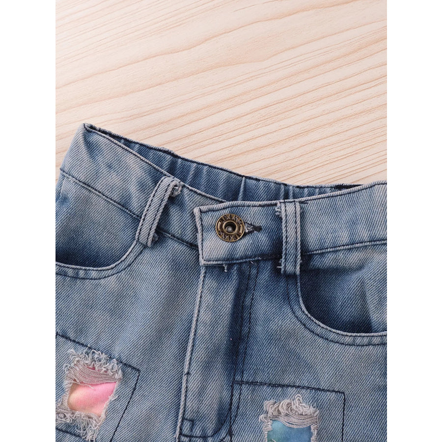 Children’s Tie-Dye Ruffle Crop Top and Distressed Denim Shorts Set Apparel and Accessories