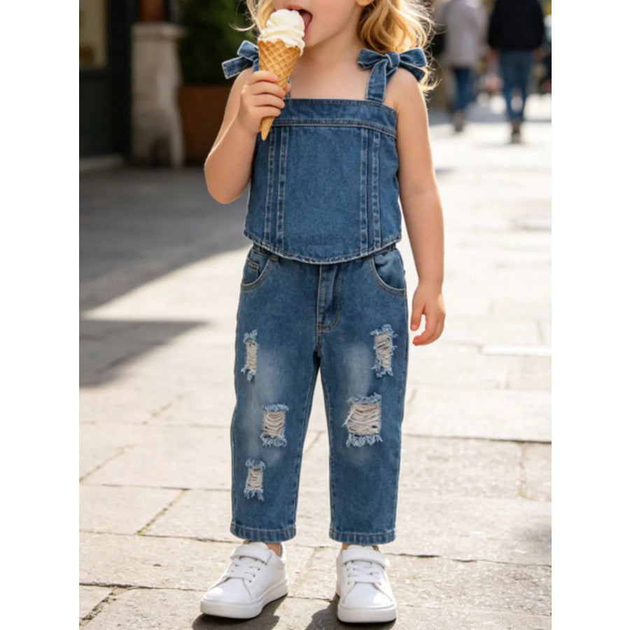 Children’s Tie Shoulder Tank and Distressed Jeans Set Apparel and Accessories