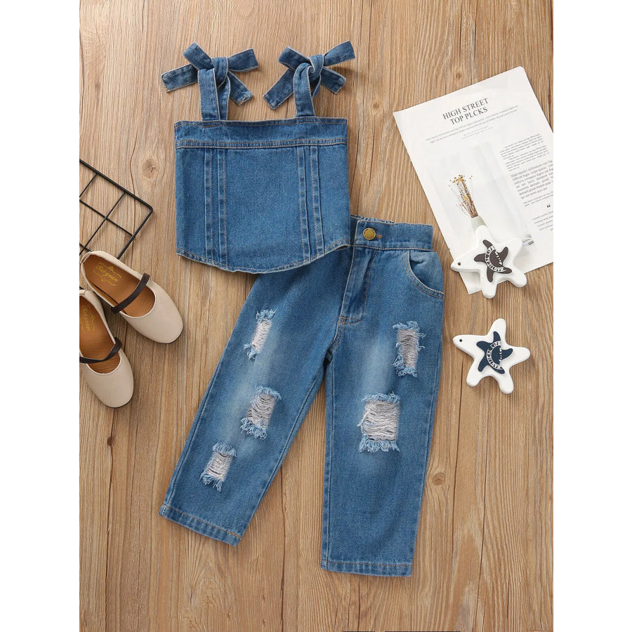 Children’s Tie Shoulder Tank and Distressed Jeans Set Apparel and Accessories
