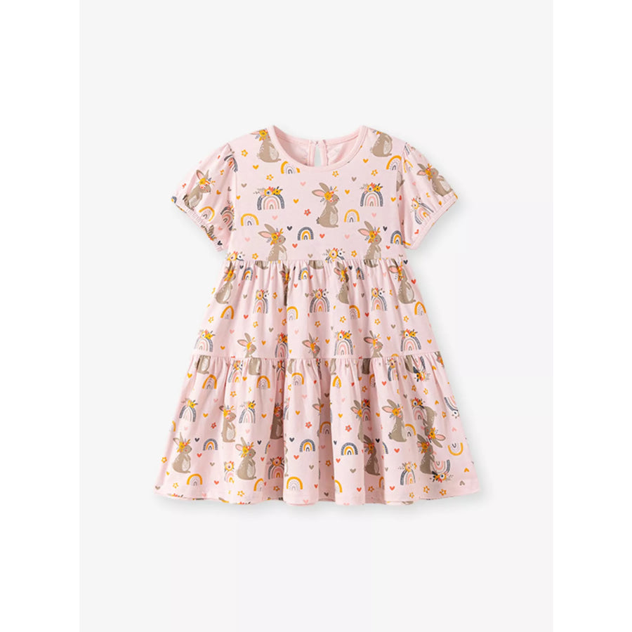 Children’s Tiered Bunny Rainbow Print Casual Dress Apparel and Accessories