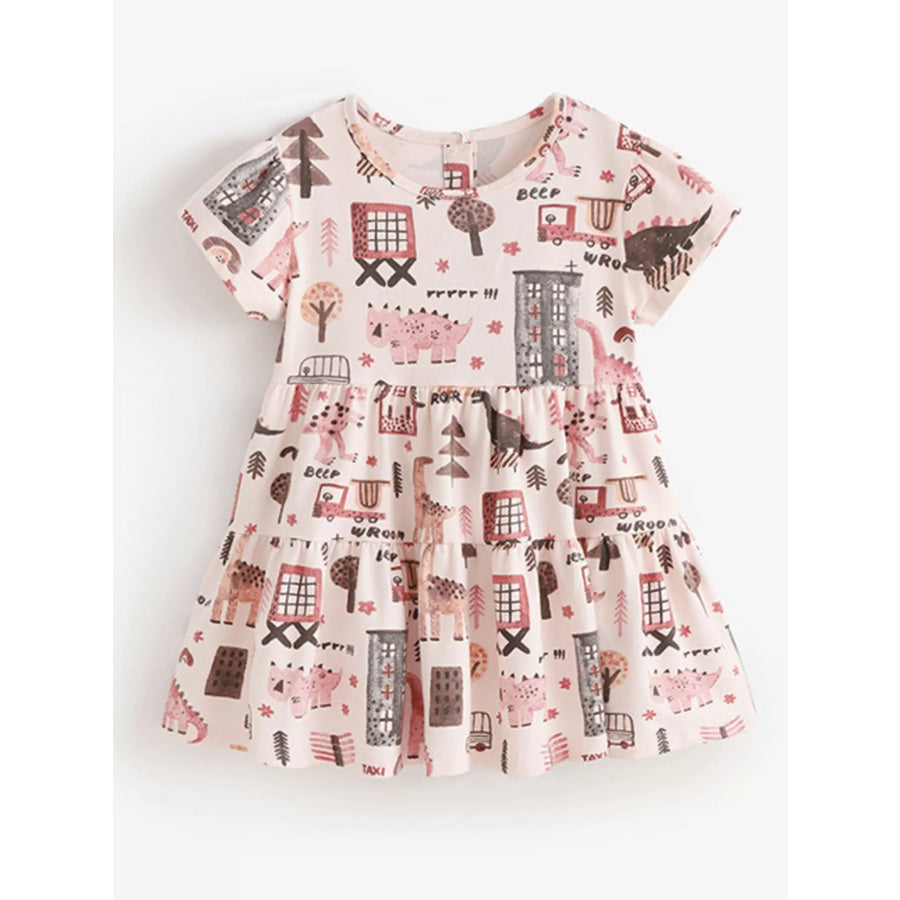 Children’s Tiered Cartoon Print Casual Dress Apparel and Accessories