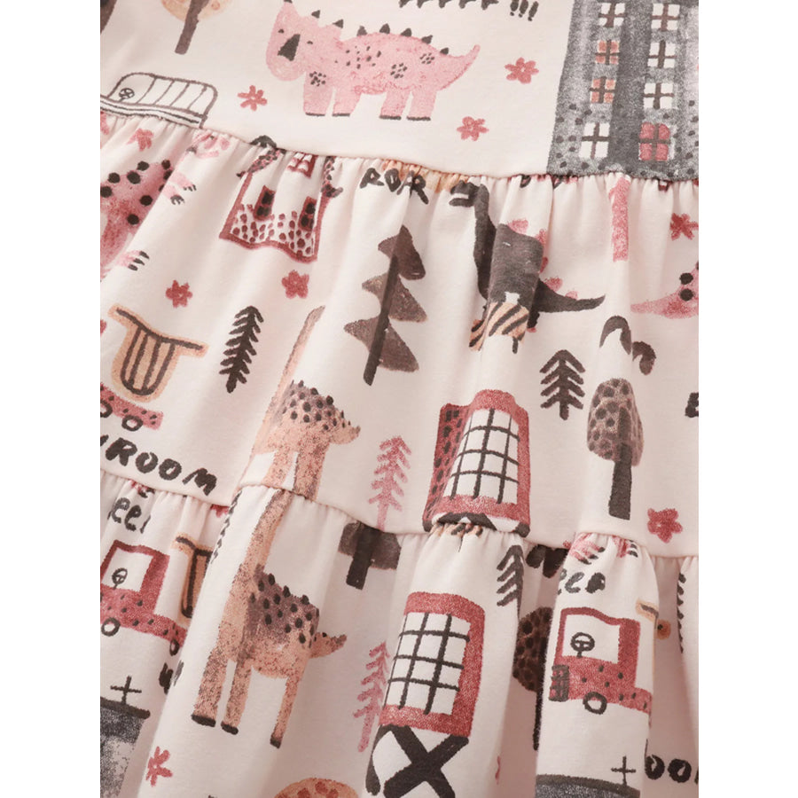 Children’s Tiered Cartoon Print Casual Dress Apparel and Accessories