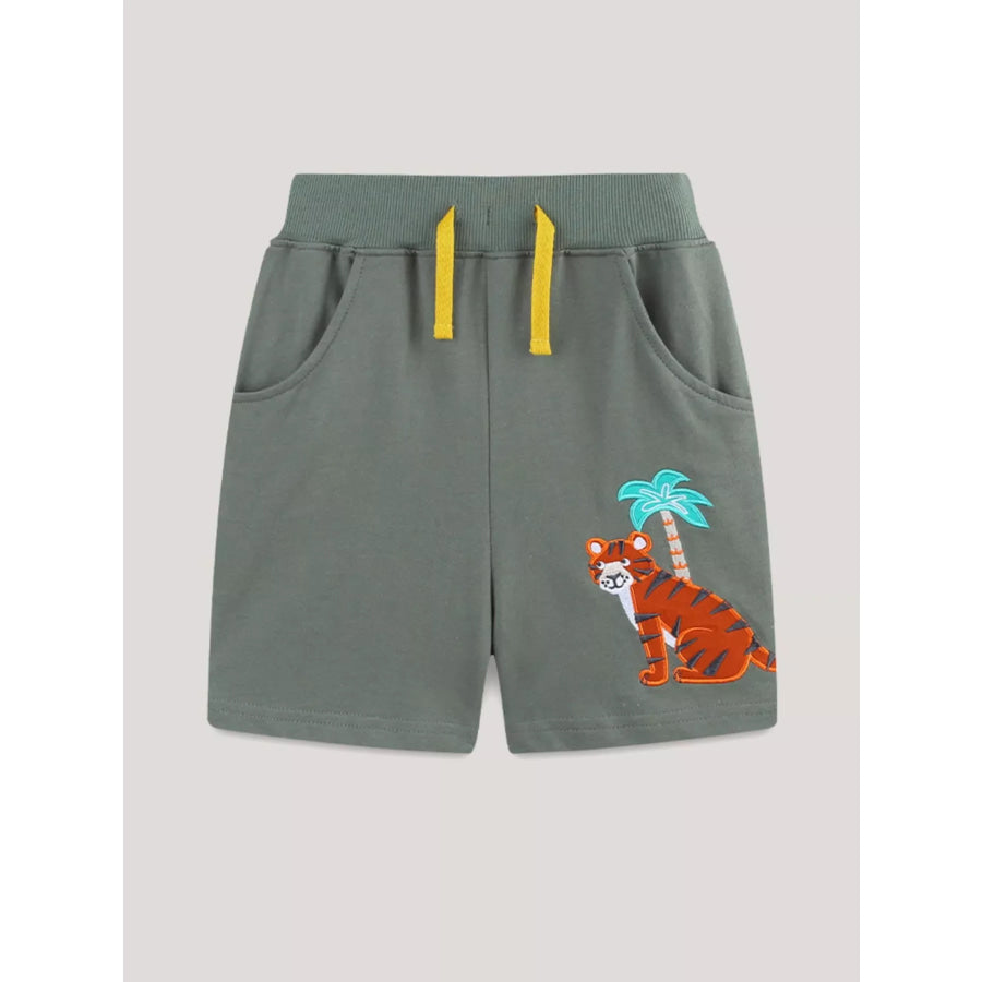 Children’s Tiger Embroidered Drawstring Shorts Sage / 2Y Apparel and Accessories