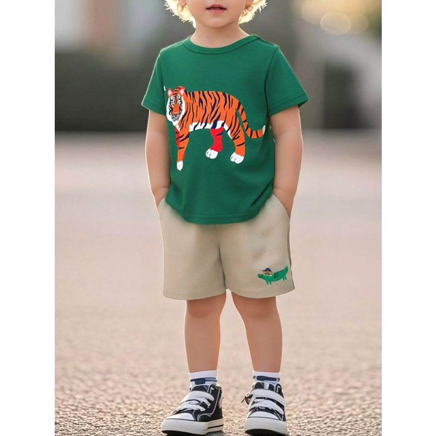 Children’s Tiger Graphic Crew Neck T-Shirt Dark Green / 2Y Apparel and Accessories