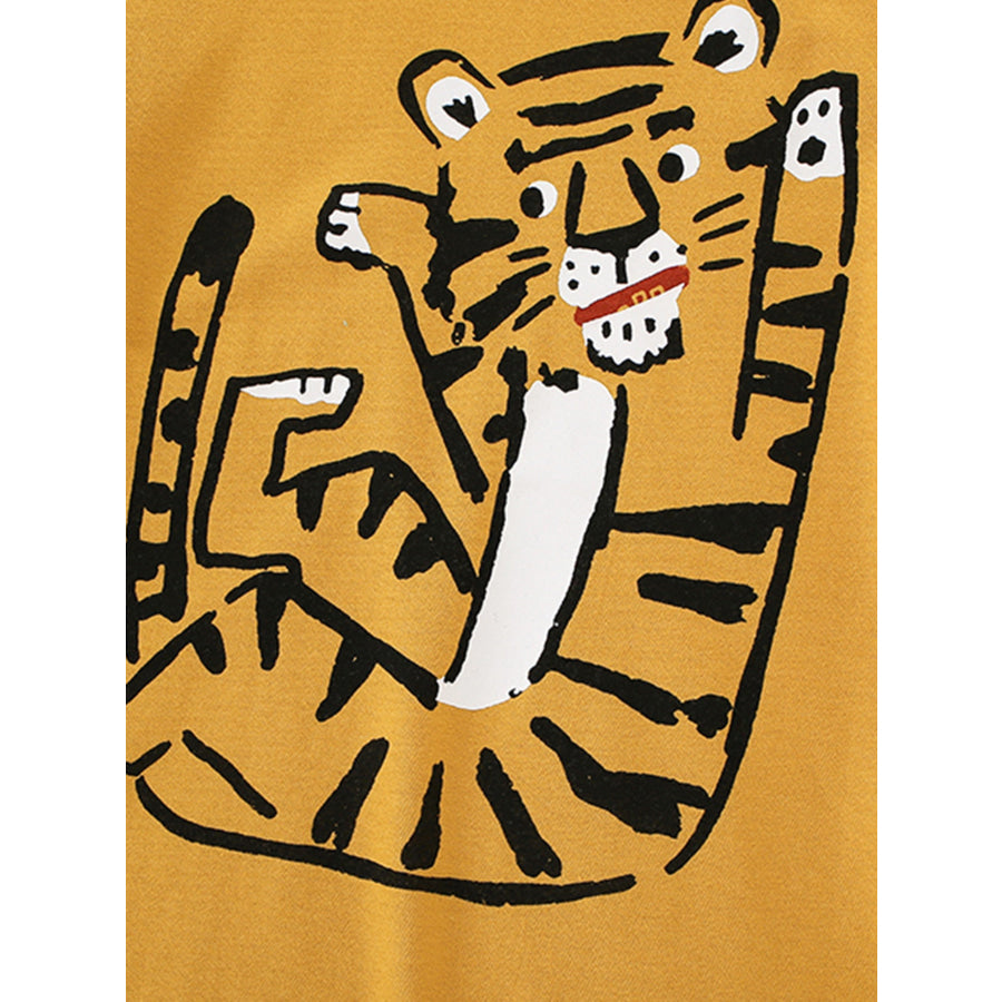 Children’s Tiger Graphic Round Neck T-Shirt Apparel and Accessories