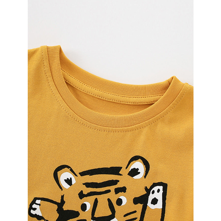 Children’s Tiger Graphic Round Neck T-Shirt Apparel and Accessories