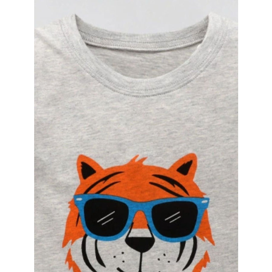 Children’s Tiger Graphic Round Neck T-Shirt Apparel and Accessories