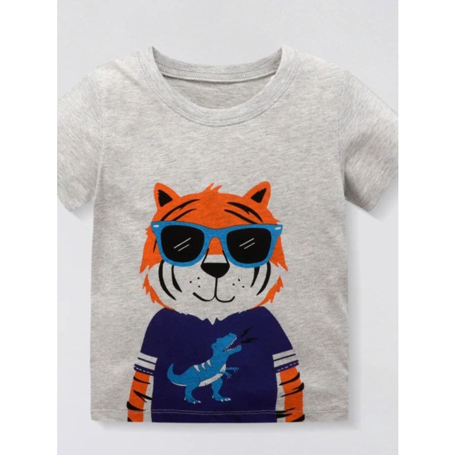Children’s Tiger Graphic Round Neck T-Shirt Light Gray / 3Y Apparel and Accessories