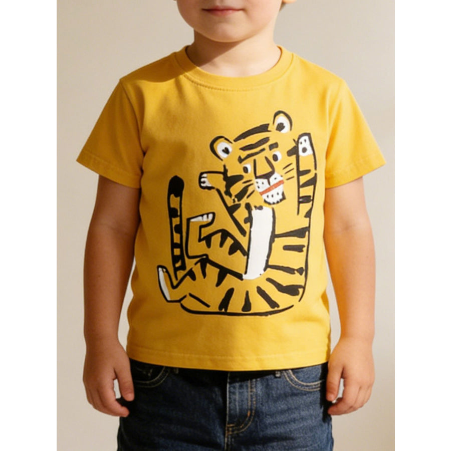 Children’s Tiger Graphic Round Neck T-Shirt Mustard / 2-3Y Apparel and Accessories