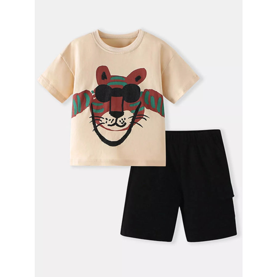 Children’s Tiger Graphic Tee & Shorts Set Cream / 2-3Y Apparel and Accessories