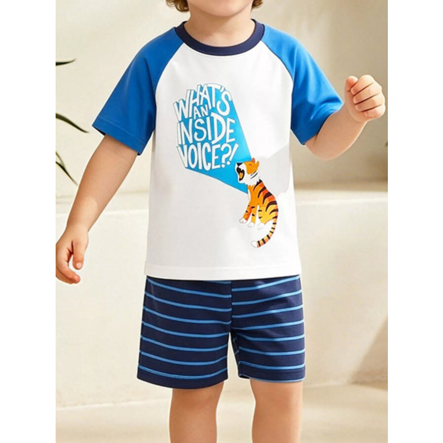 Children’s Tiger Graphic Top and Striped Shorts Set White / 2Y Apparel and Accessories