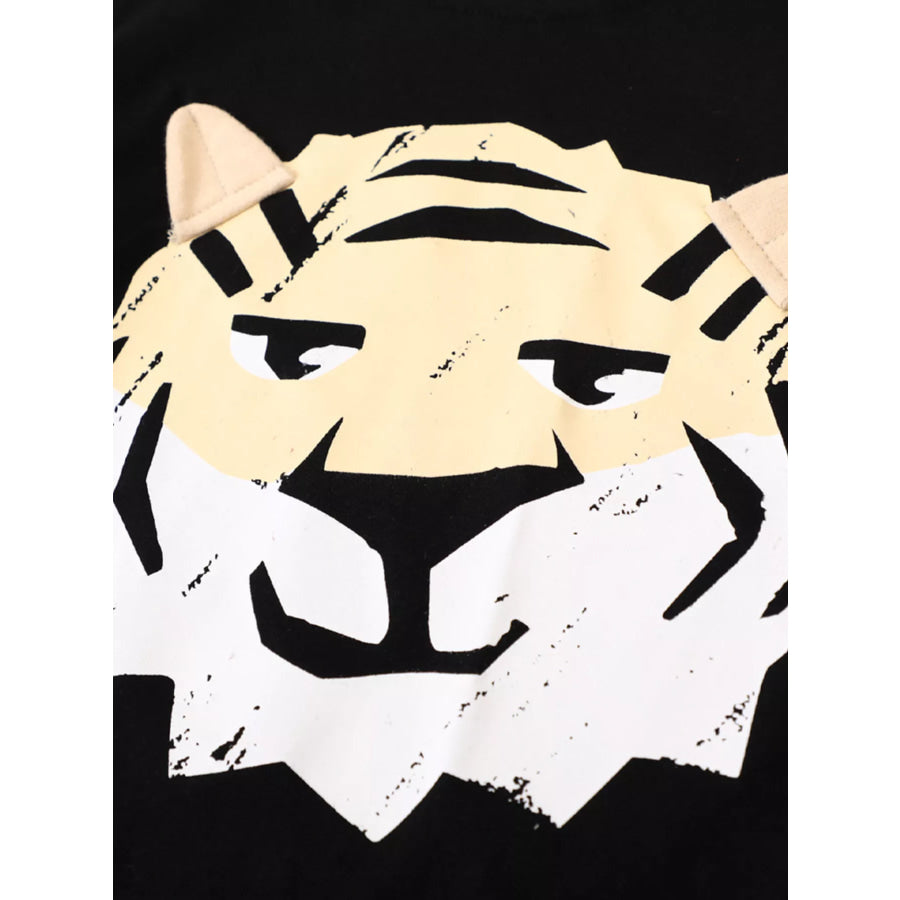 Children’s Tiger Print Round Neck Top and Shorts Casual Set Apparel and Accessories