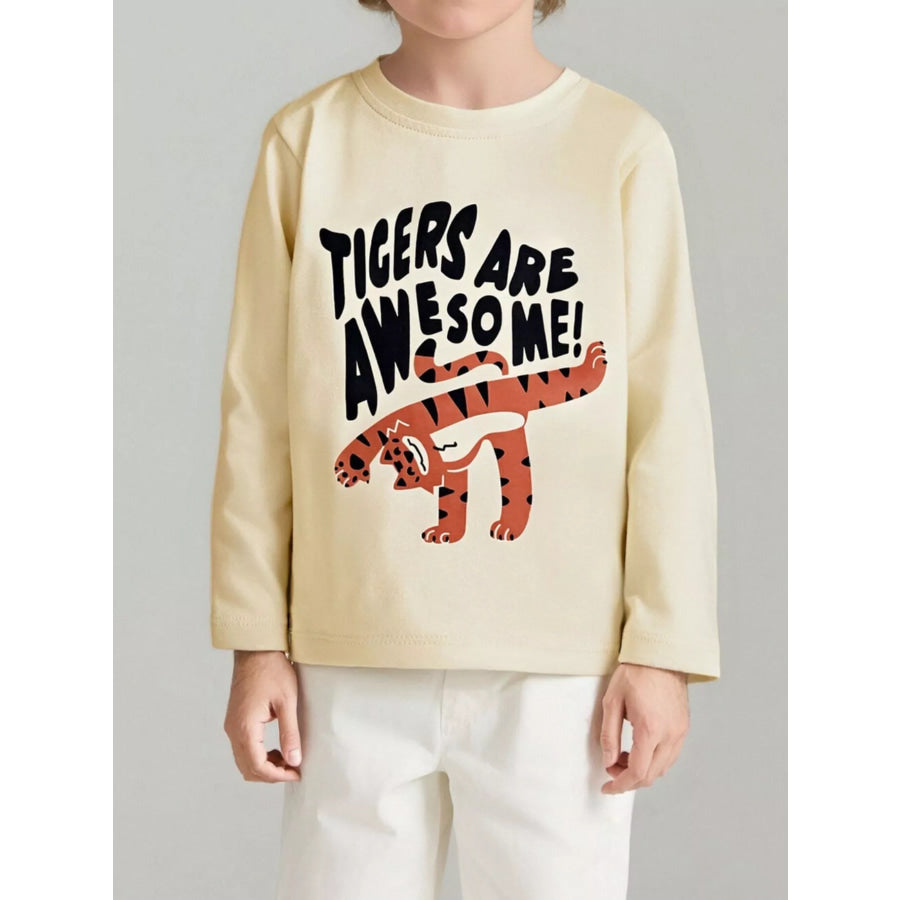 Children’s Tigers Graphic Long Sleeve T-Shirt Beige / 3Y Apparel and Accessories