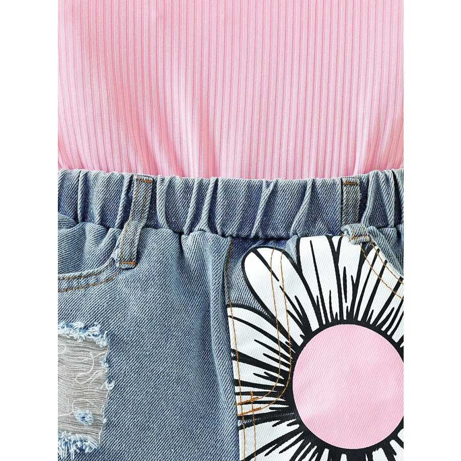 Children’s Top & Sunflower Denim Shorts Set Apparel and Accessories