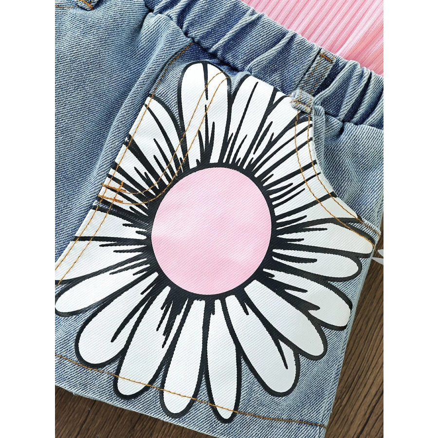 Children’s Top & Sunflower Denim Shorts Set Apparel and Accessories