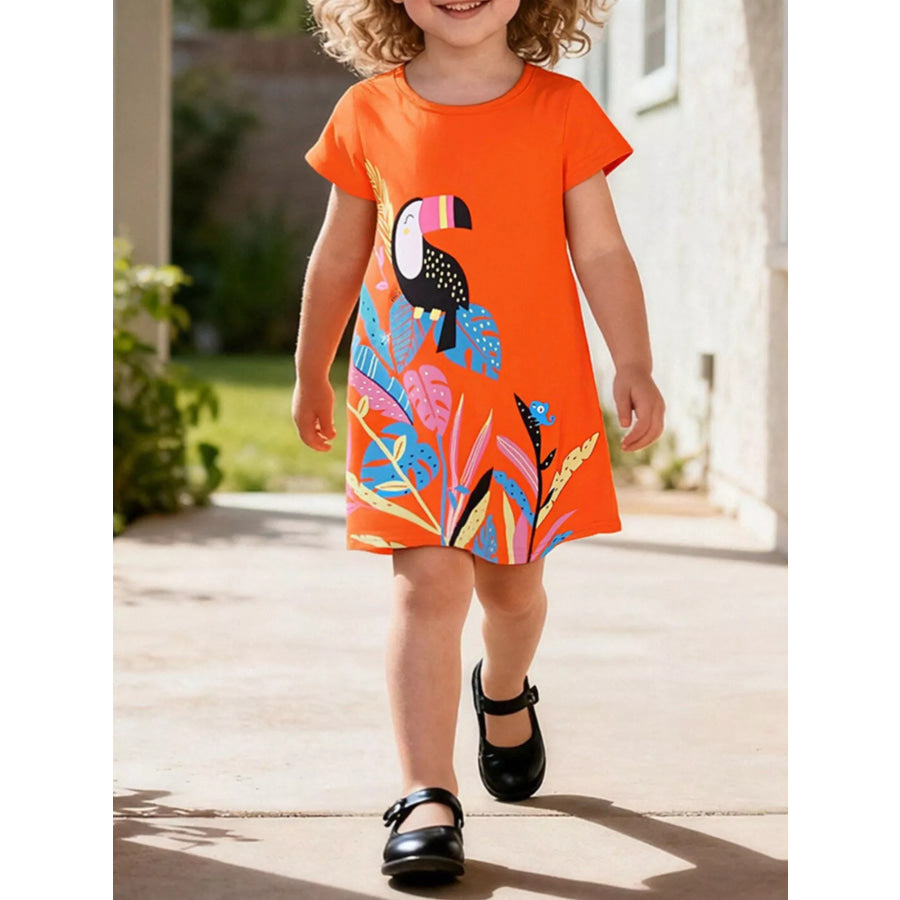 Children’s Toucan Print Casual Dress Orange / 2Y Apparel and Accessories