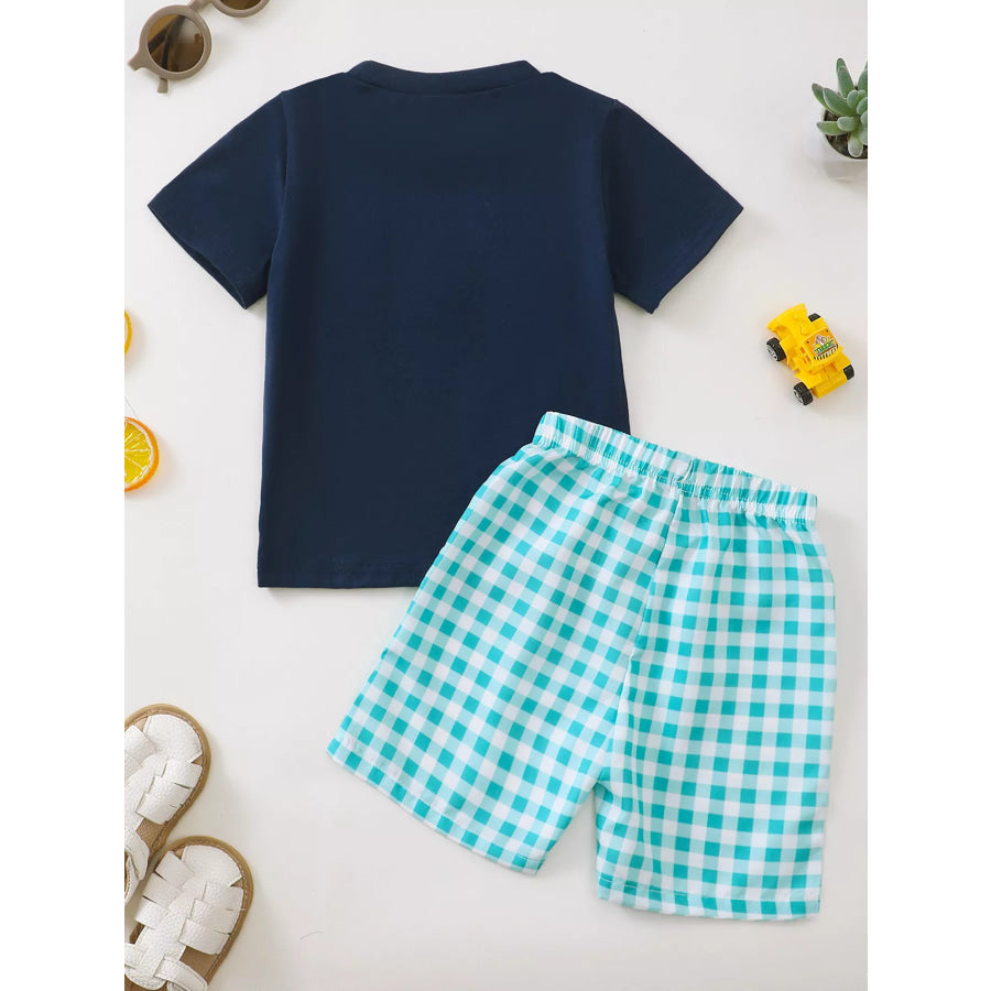 Children’s Tractor Applique T-Shirt and Gingham Shorts Set Apparel Accessories