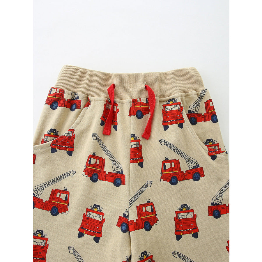 Children’s Tractor & Firetruck Print Casual Tee and Shorts Set Apparel and Accessories